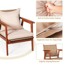 4PCS Patio Rattan Furniture Set Acacia Wood Frame Cushioned Sofa Chair Garden HW66517+