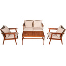 4PCS Patio Rattan Furniture Set Acacia Wood Frame Cushioned Sofa Chair Garden HW66517+