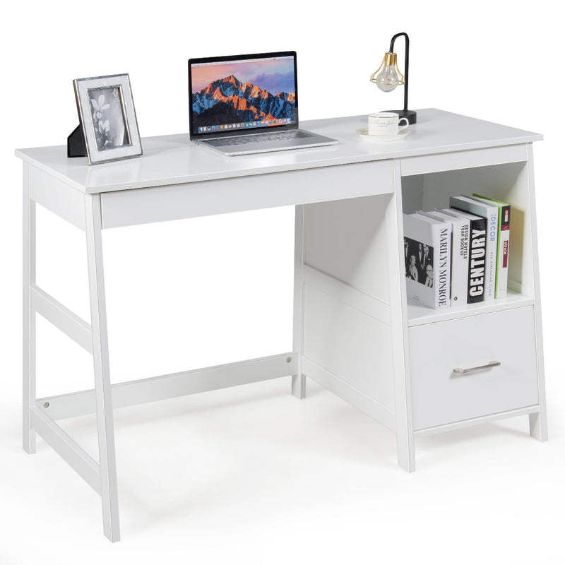 47.5'' Computer Desk Trestle Desk Writing Study Workstation w/ Shelf & 2 Drawers