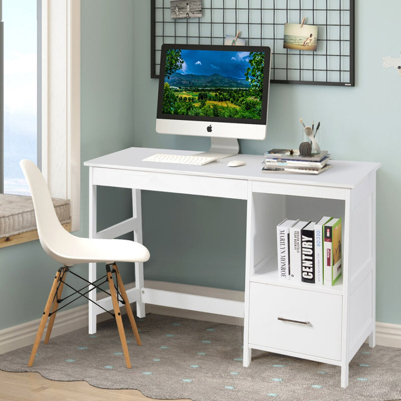 47.5'' Computer Desk Trestle Desk Writing Study Workstation w/ Shelf & 2 Drawers