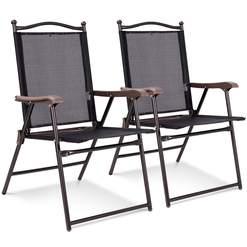 Set of 2 Patio Folding Sling Back Chairs Camping Deck Garden Beach Black OP3568-2BK