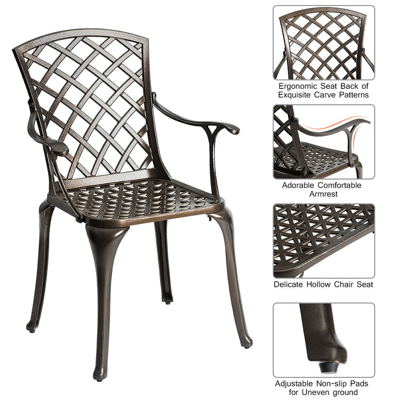 Outdoor Cast Aluminum Arm Dining Chairs Set of 2 Patio Bistro Chairs