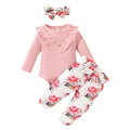 Baby Girl Cute Romper Trouser Set Clothing Long Sleeve Romper Top +Floral Trousers Headband