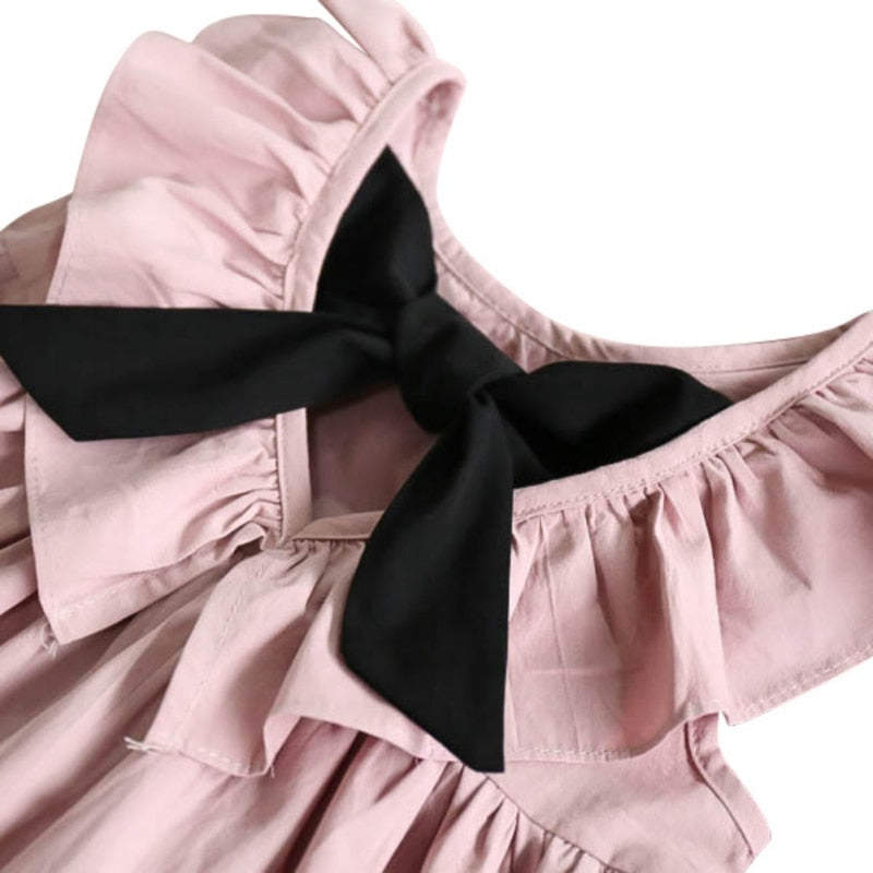 Elegant Style Dress Fashionable Flying Sleeves Women Bow Tie Princess Party Dress Children's Clothes Girls