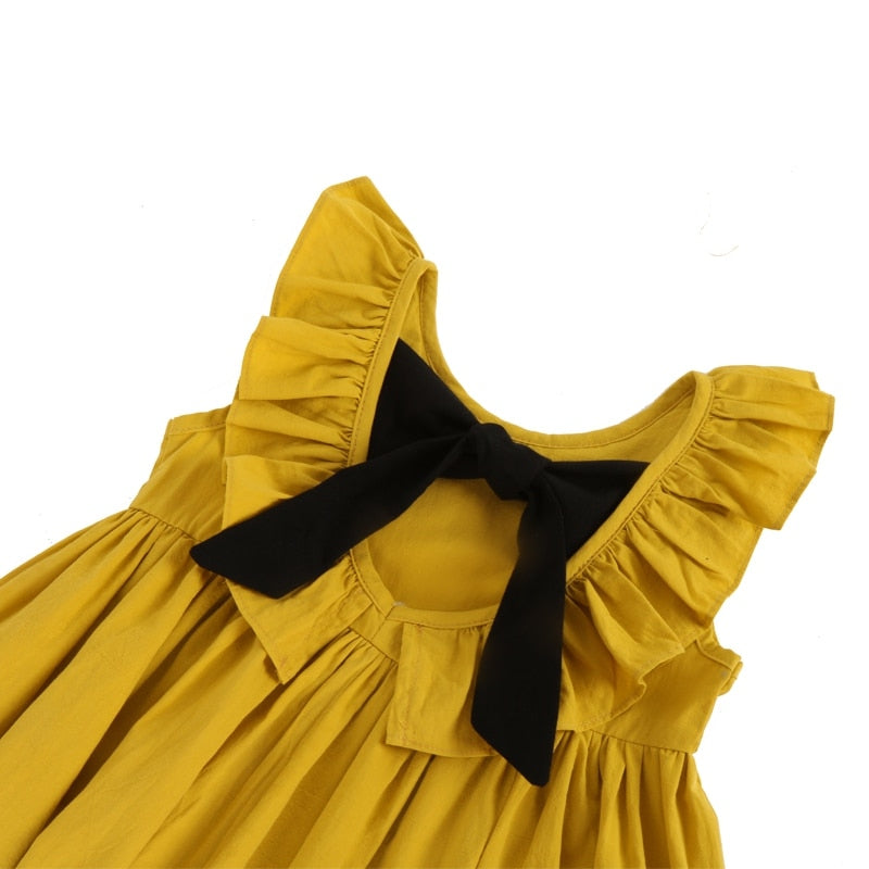Elegant Style Dress Fashionable Flying Sleeves Women Bow Tie Princess Party Dress Children's Clothes Girls
