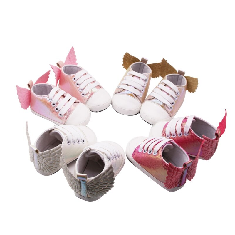 Baby Girl Shoes Fashion Cute Angel Wing PU Soft Sole Anti-slip Wing Design Crib Shoes