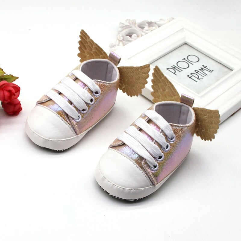 Baby Girl Shoes Fashion Cute Angel Wing PU Soft Sole Anti-slip Wing Design Crib Shoes