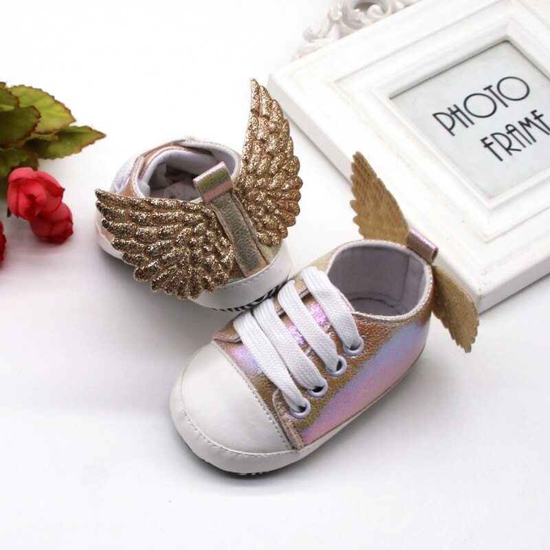 Baby Girl Shoes Fashion Cute Angel Wing PU Soft Sole Anti-slip Wing Design Crib Shoes