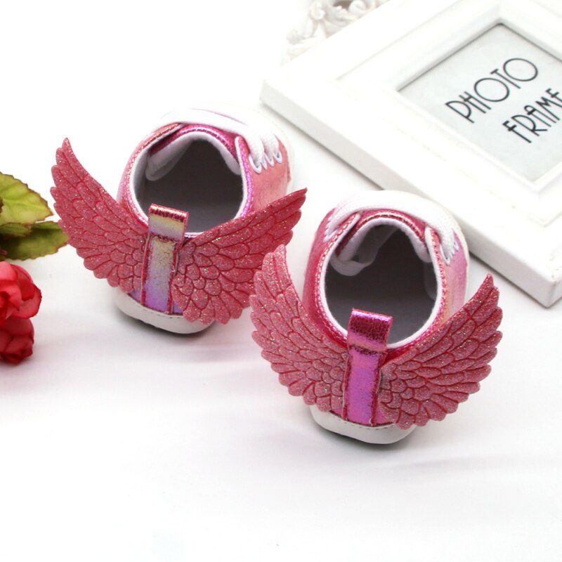 Baby Girl Shoes Fashion Cute Angel Wing PU Soft Sole Anti-slip Wing Design Crib Shoes