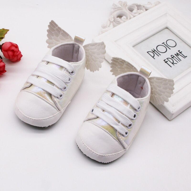 Baby Girl Shoes Fashion Cute Angel Wing PU Soft Sole Anti-slip Wing Design Crib Shoes