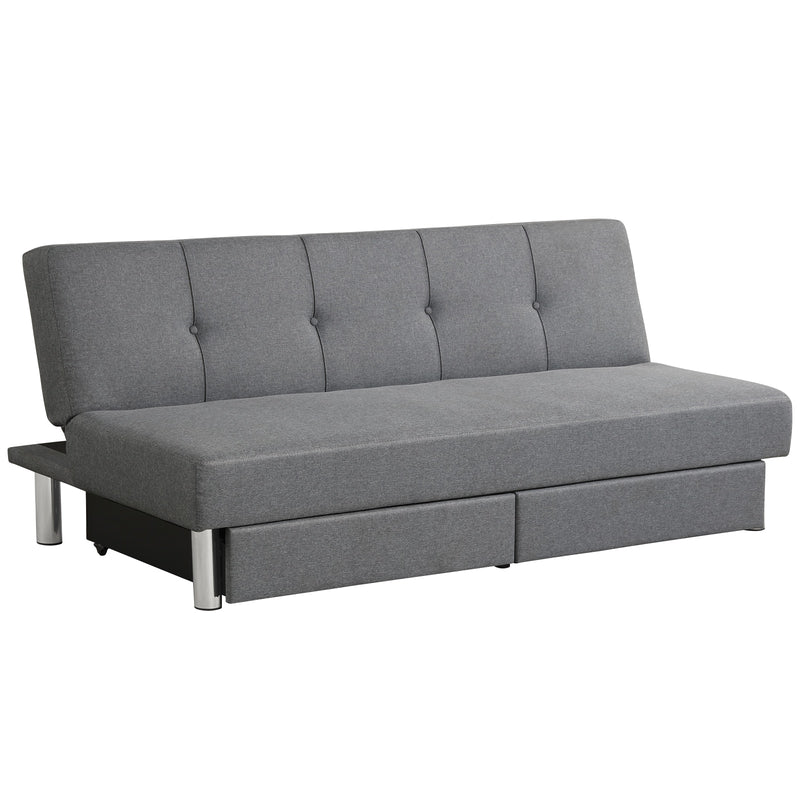 Convertible Futon Sofa Bed Adjustable Couch Sleeper w/ Two Drawers Grey HV10007