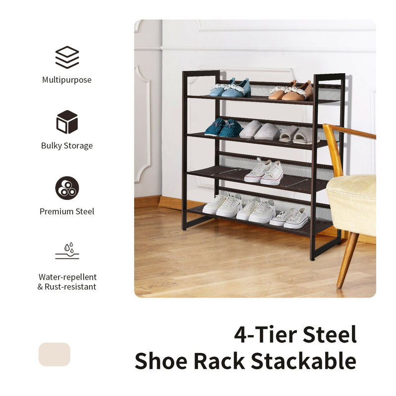 4-Tier Shoe Rack Adjustable to Flat or Slant Shoe Organizer Holder Stand HW66359