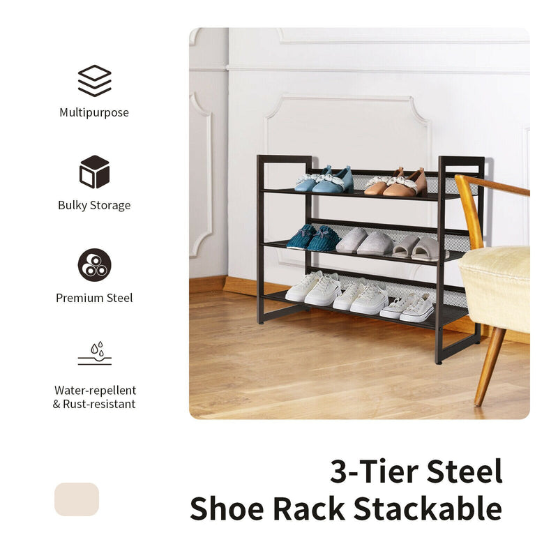 3-Tier Shoe Rack Adjustable to Flat or Slant Shoe Organizer Holder Stand HW66605