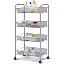4 Tier Storage Rack Trolley Cart Home Kitchen Organizer Utility Baskets Sliver
