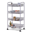 4 Tier Storage Rack Trolley Cart Home Kitchen Organizer Utility Baskets Sliver