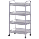 4 Tier Storage Rack Trolley Cart Home Kitchen Organizer Utility Baskets Sliver