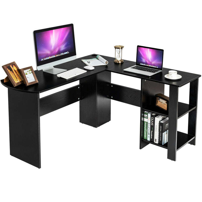 Modern L-Shaped Computer Desk Writing Study Office Corner Desk w/Shelves HW66806BK