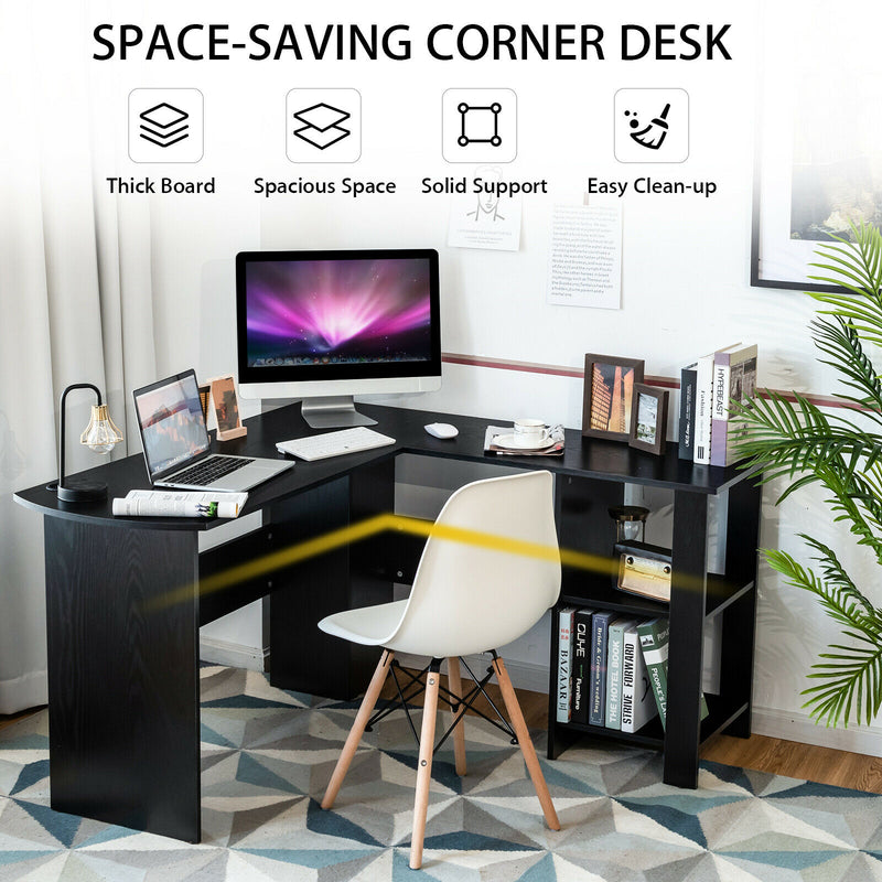 Modern L-Shaped Computer Desk Writing Study Office Corner Desk w/Shelves HW66806BK