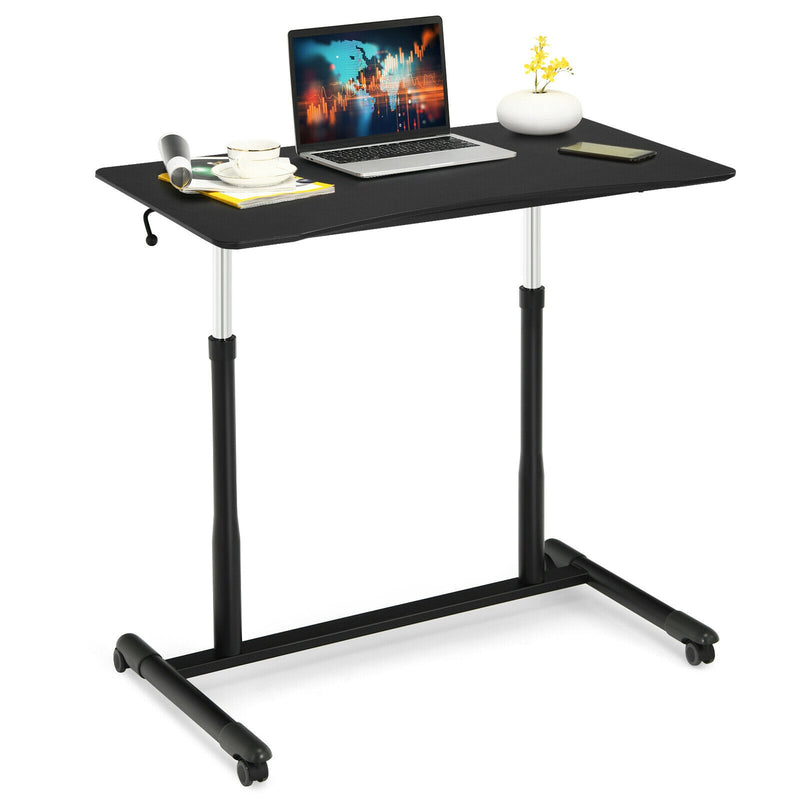 Height Adjustable Computer Desk Sit Stand Rolling Notebook Table Black HW65631BK