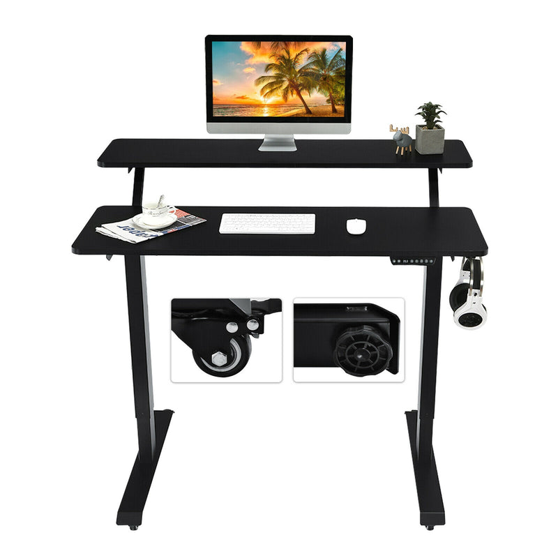 Electric 2-Tier Mobile Sit Stand Desk Height Adjustable HW67549US
