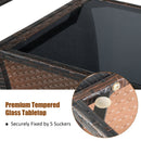 Patio Rattan Bar Serving Cart Wheels Ice Bucket Glass Top Handle Garden HW67182