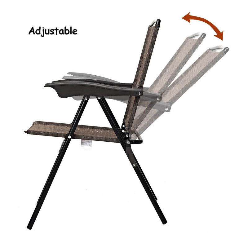 4PCS Folding Sling Chairs Steel Armrest Patio Garden Camping W/Adjustable Back