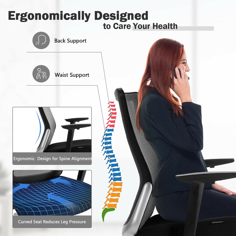 Ergonomic Mesh Office Chair Sliding Seat Height Adjustable w/ Armrest HW67585