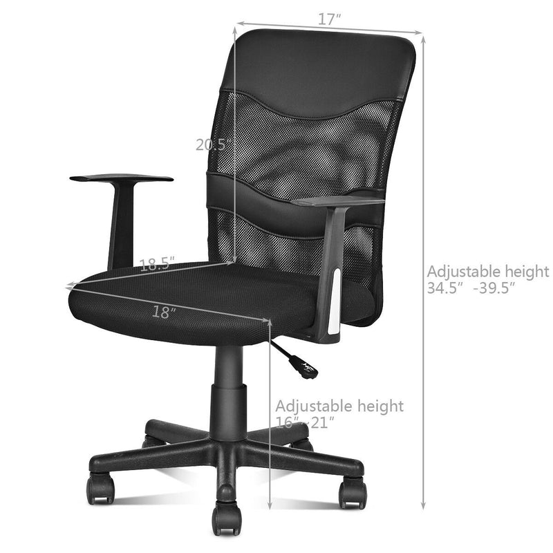 Modern Mesh Mid-Back Executive Computer Desk Task Office Chair Ergonomic Black HW65720