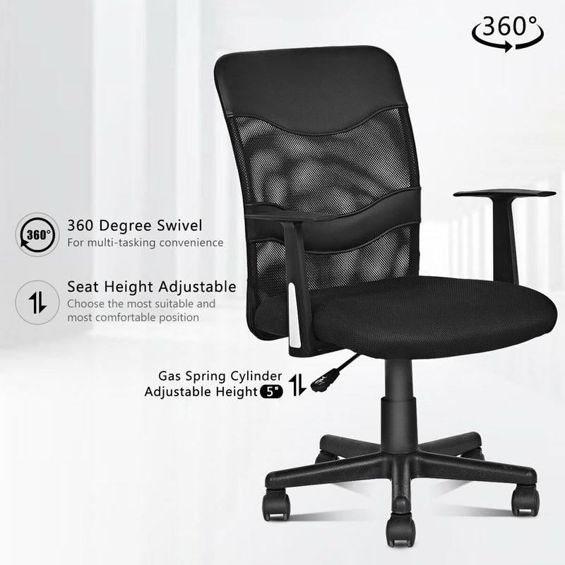 Modern Mesh Mid-Back Executive Computer Desk Task Office Chair Ergonomic Black HW65720