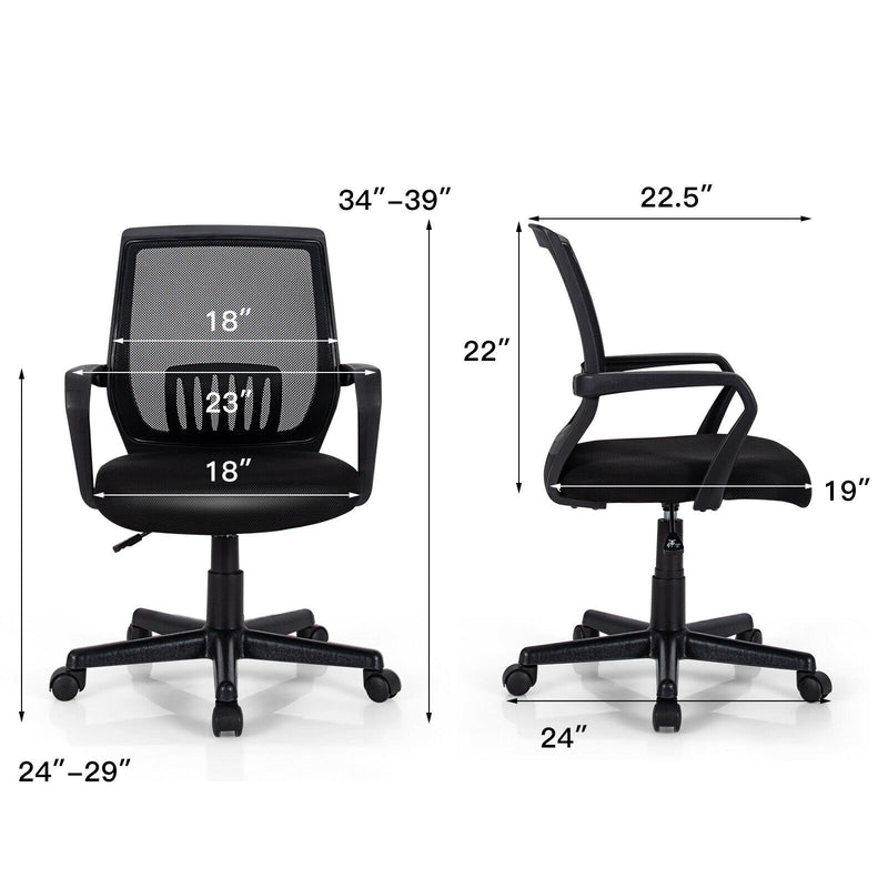 Mid-Back Mesh Chair Height Adjustable Executive Chair w/ Lumbar Support HW66853