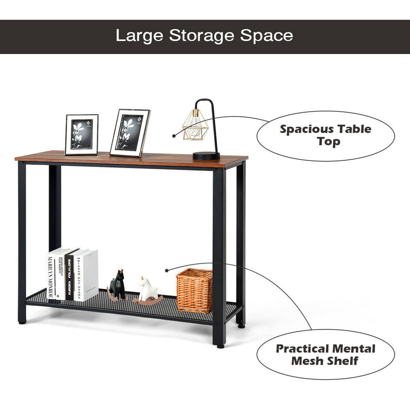 Console Sofa Table W/ Storage Shelf Metal Frame Wood Look Entryway Table HW61495