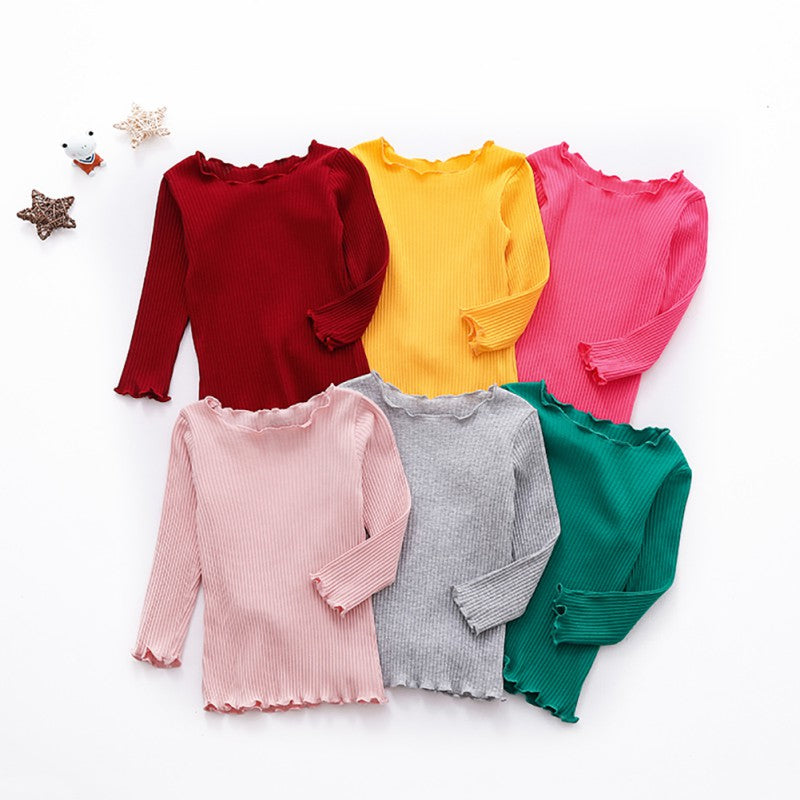 New Autumn Baby Girls Long Sleeve Solid T-shirt Kids Soft Cotton Tops Tees Casual Blouse