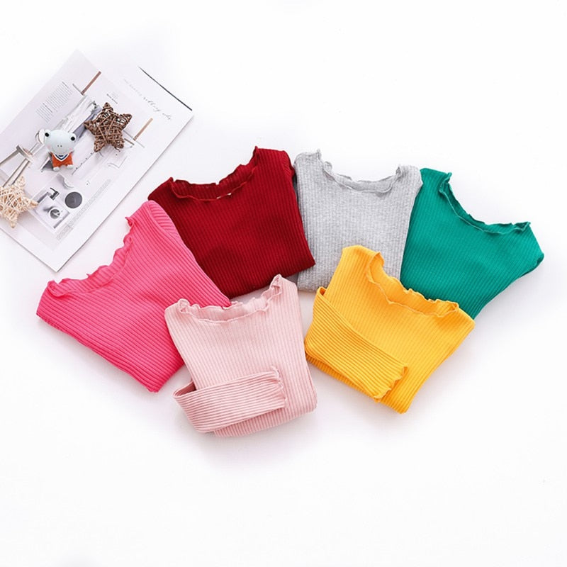 New Autumn Baby Girls Long Sleeve Solid T-shirt Kids Soft Cotton Tops Tees Casual Blouse