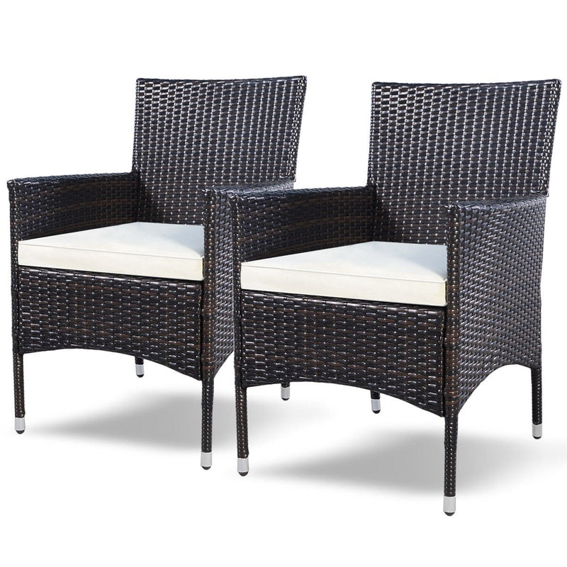 2PC Chairs Outdoor Patio Rattan Wicker Dining Arm Seat With Cushions HW51577