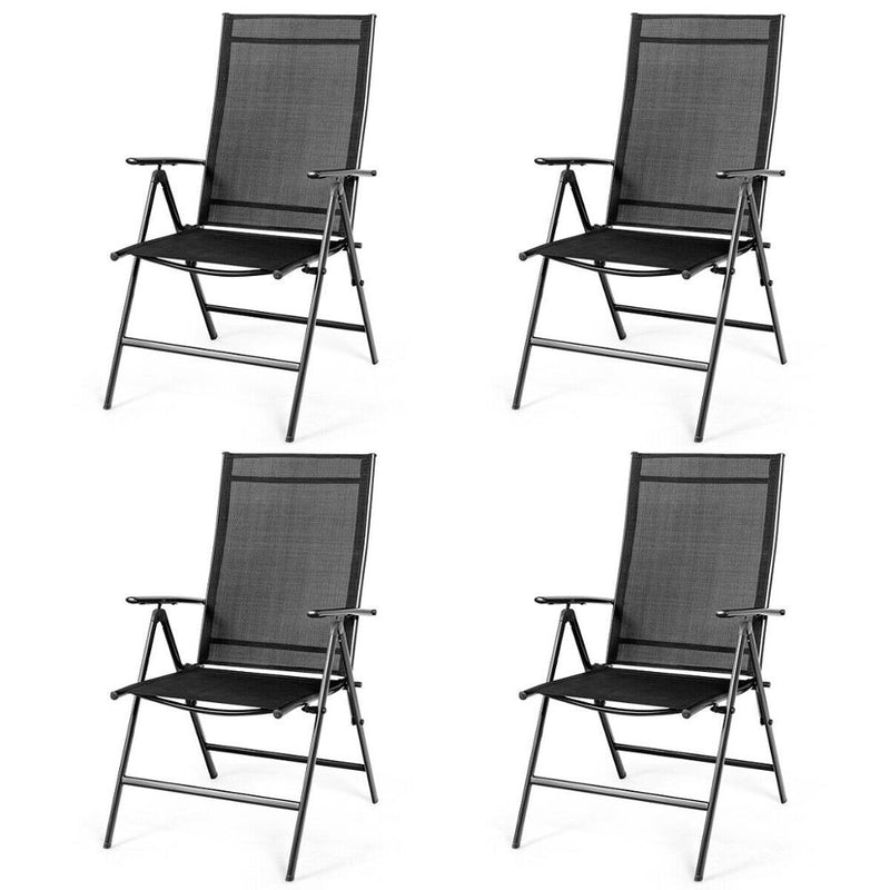Set of 4 Patio Folding Dining Chair Recliner Adjustable Camping Portable Black