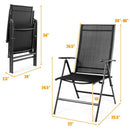 Set of 4 Patio Folding Dining Chair Recliner Adjustable Camping Portable Black