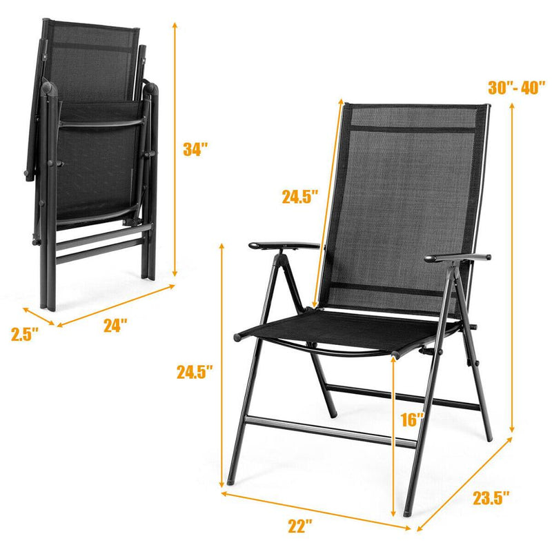 Set of 4 Patio Folding Dining Chair Recliner Adjustable Camping Portable Black