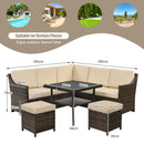6PC Patio Rattan Dining Sofa Furniture Set Ottoman Table Loveseat Beige HW66925+