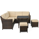 6PC Patio Rattan Dining Sofa Furniture Set Ottoman Table Loveseat Beige HW66925+
