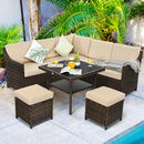 6PC Patio Rattan Dining Sofa Furniture Set Ottoman Table Loveseat Beige HW66925+
