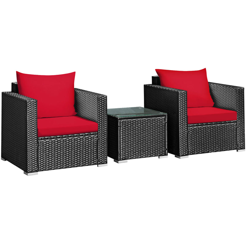 3PCS Patio Rattan Wicker Furniture Set Sofa Table Cushioned Seat HW66529
