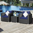 3PCS Patio Rattan Wicker Furniture Set Sofa Table Cushioned Seat HW66529