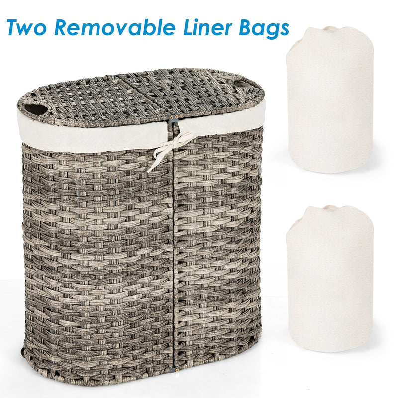 Handwoven Laundry Hamper Laundry Basket w/2 Removable Liner Bags HW67574