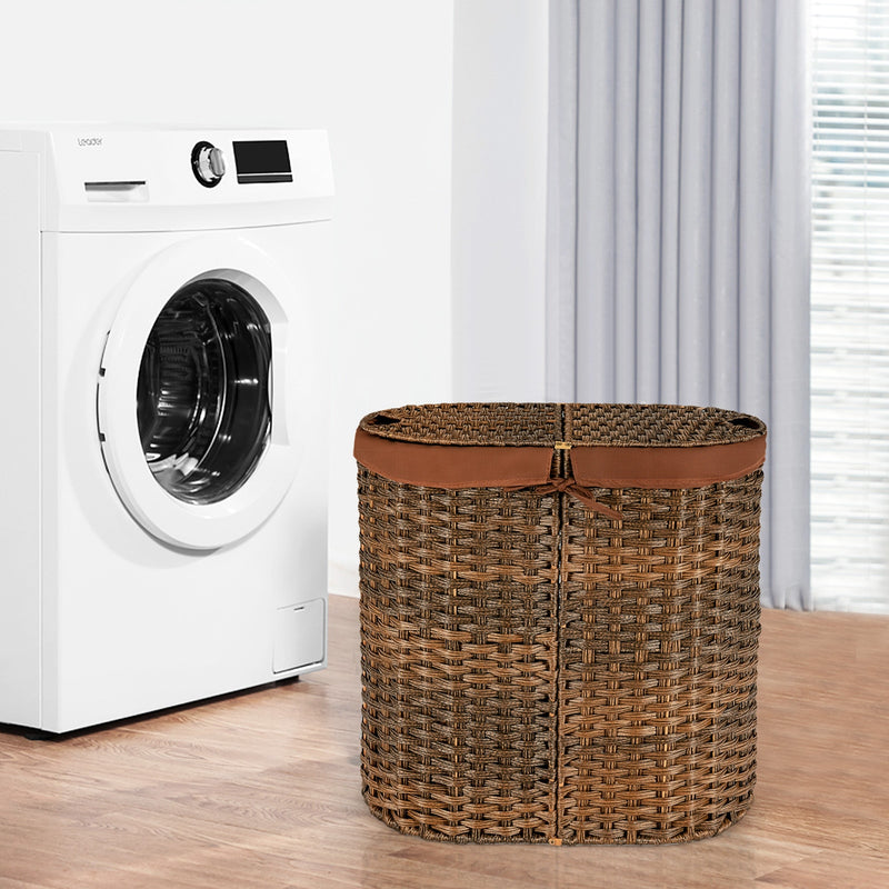 Handwoven Laundry Hamper Laundry Basket w/2 Removable Liner Bags HW67574
