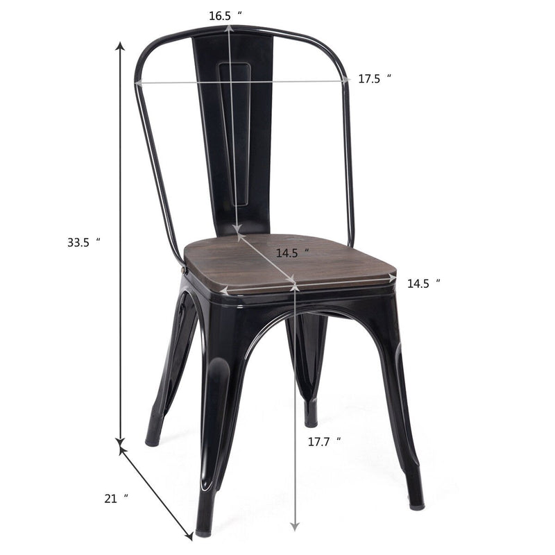 Set of 4 Dining Side Chair Stackable Bistro Metal Wood Stool Black