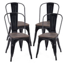 Set of 4 Dining Side Chair Stackable Bistro Metal Wood Stool Black