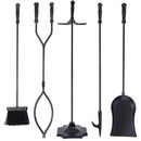 5 PCS Hearth Tool Fireplace Set Fire Tools Set Black Home 31'' Pedestal Base