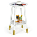 Costway Round End Table with Storage Shelf Home Decor Accent Side Table White