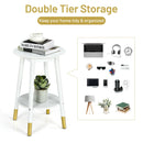 Costway Round End Table with Storage Shelf Home Decor Accent Side Table White