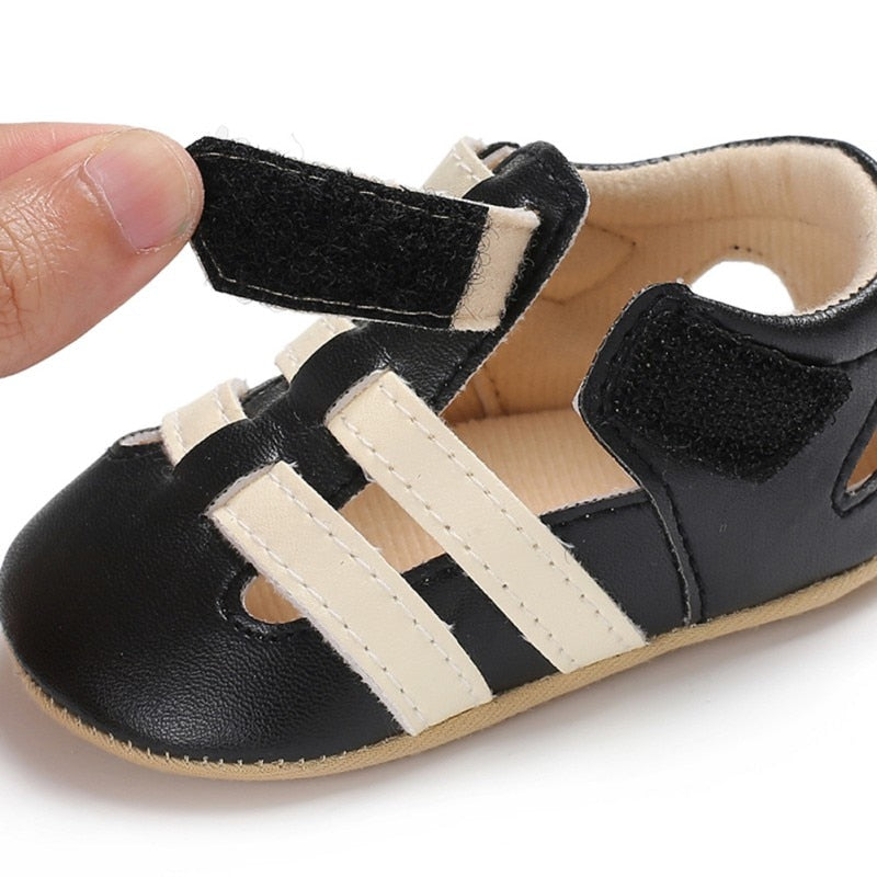 Summer Children's Shoes Kids PU Boys Toddler Baby Solid Breathable Buckle Hook Loop First Walker Walking Shoes